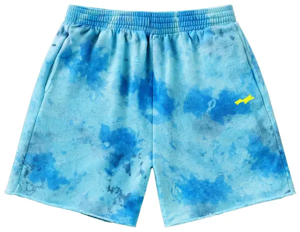 SKYLRK-Coachella-Tie-Dye-Fleece-Blue-Shorts.webp SKYLRK Coachella Tie Dye Fleece ‘Blue’ Shorts - Image 1